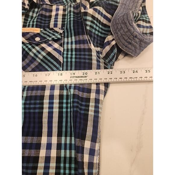 Rolling Paper Men’s Plaid Multicolor Short Sleeve Button Shirt Patches Size L - Picture 7 of 10